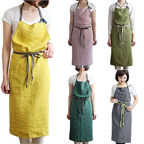 Glaswe Linen Apron, Approximately 100cm Wide, 96cm Long, Cafe-Style, Covers Your Bottom, Simple Design with Pockets, Suitable for Home Use (Gray)