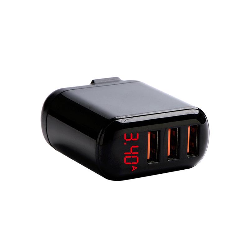 5V2A Fast Charger with Three Ports & Digital Display - Compatible with Apple, PDQC; UK & EU Plugs