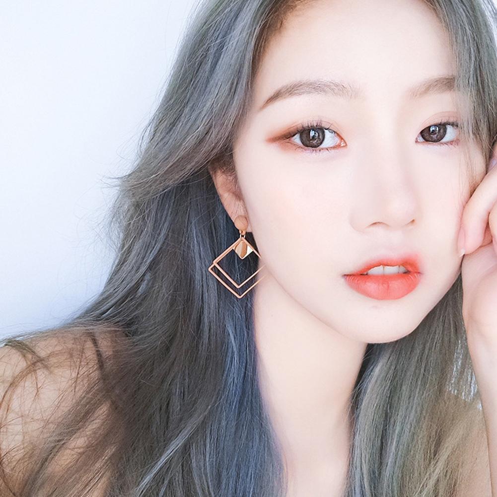 Women Unique Frosted Square Double Layer Geometry Pendant Earrings