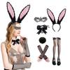 Women Girls Rabbit Ears Headband Collar Bowtie Cuff Bunnies Tail Easter Bunnies Costume Set for Halloween Cosplay Party
