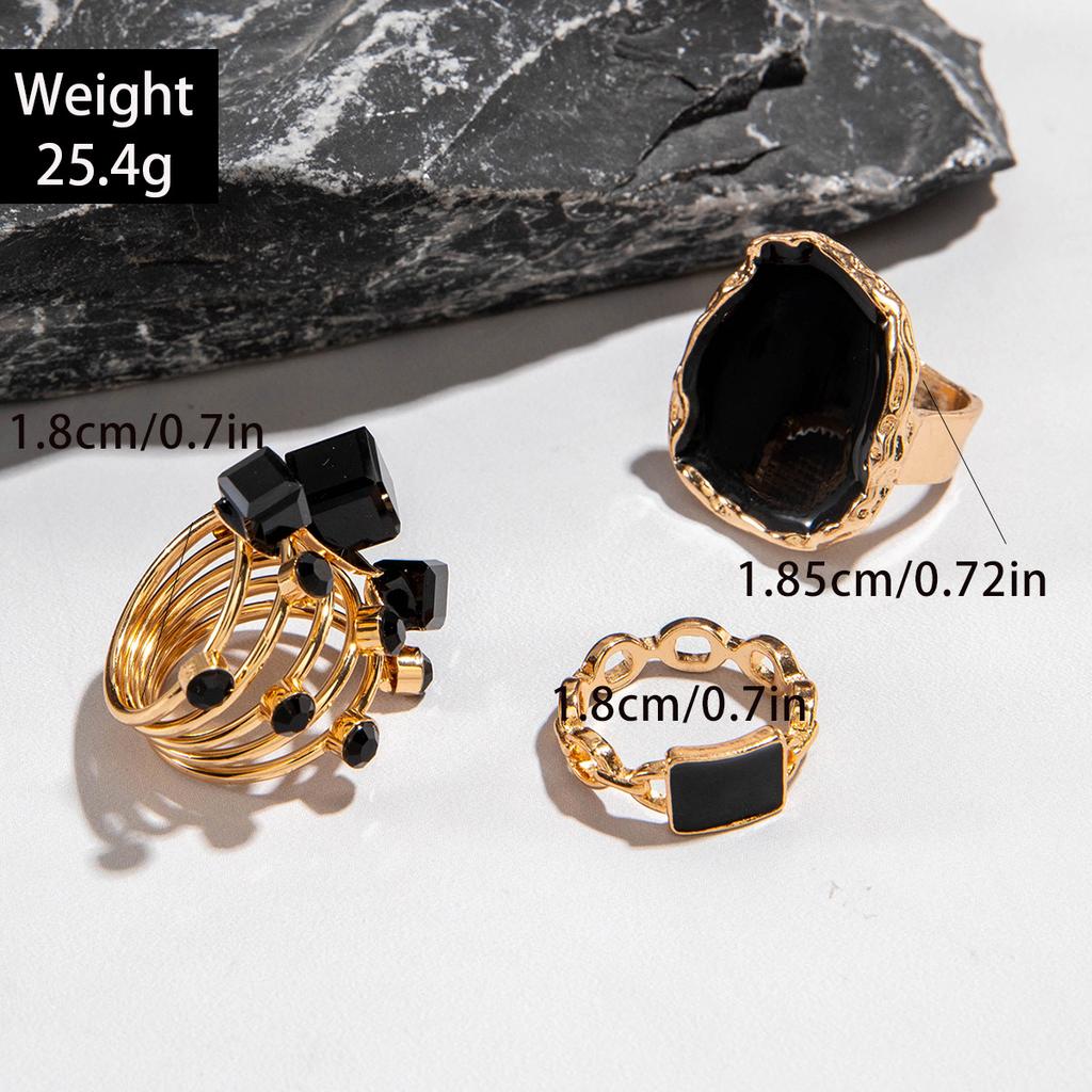 Alloy Personalized Gold Hemming Drip Ring Three-piece Design Spring Ring Ring Set Women