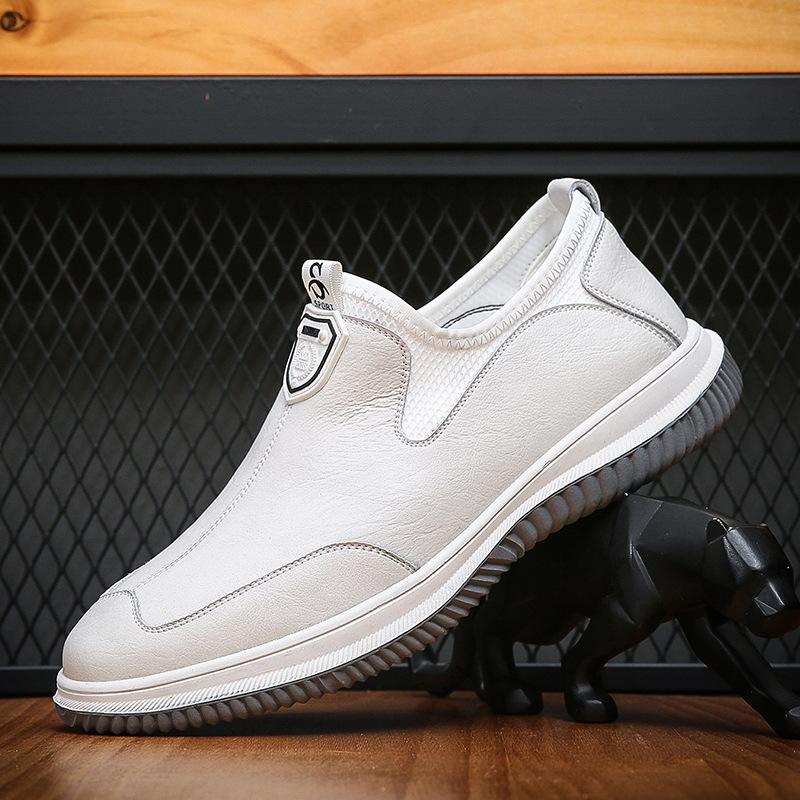 

Spring and autumn soft leather shoes men s casual driving shoes soft sole fashion foot cover versatile sports shoes board shoes 38 белый