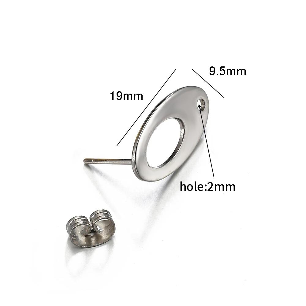 10pcs Stainless Steel Ear Studs Smooth Surface Dangle Earring Base with Hole for Pendant DIY Jewelry Making Accessories Supplies