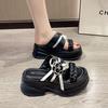 Fashion 9CM Heels Chunky Slippers For Women Open Toe High Platform Leather Sandals Woman 2025 New Summer Thick Bottom Beach Flip Flops
