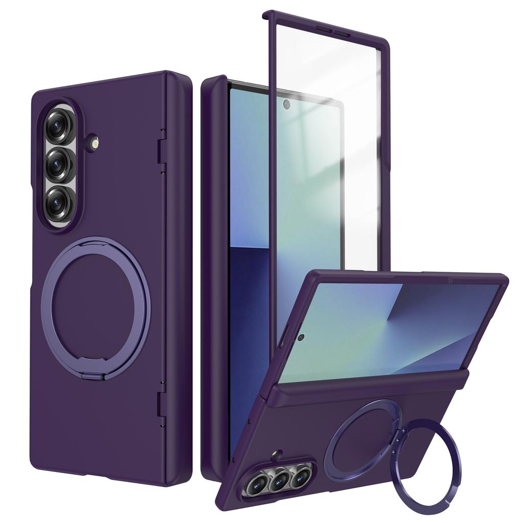 360° Rotating Magnetic Bracket Holder Hinge Magsafe Case for Samsung Galaxy Z Fold 7 6 Tempered Screen Glass Film Protect Wireless Charging Hard Cover