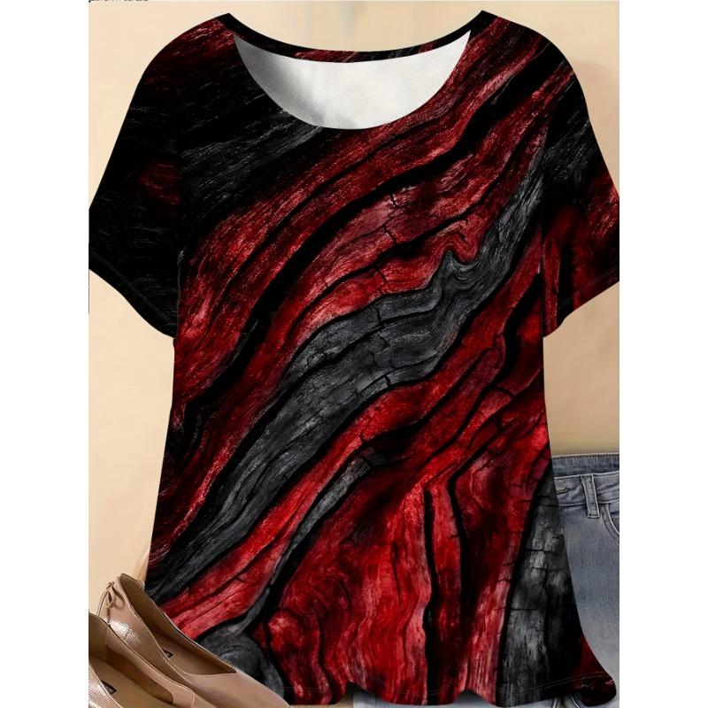 

Women s Plus Size Rock Print T-Shirt - Short Sleeve Crew Neck Stretch Polyester Blend, Vintage Lotus and Green Design S