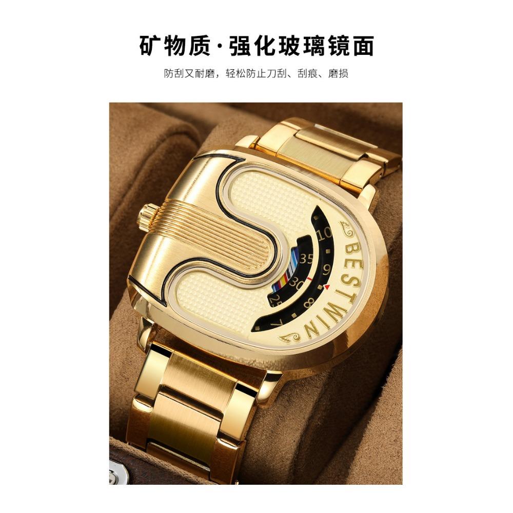Fashion Men Irregular Tonneau Shape Quartz Watch Creative Rotating Dial Stainless Steel Bracelet Wristwatch