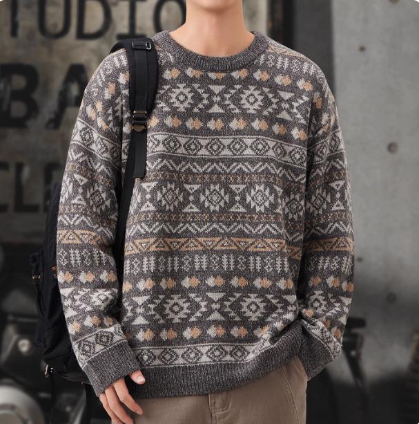 Herren Retro Ethnischer Dicker Strickpullover - Winter Übergröße Warme Schicht