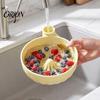 Portable Fruit Rinse Basin Self-Spinning Berry Swirl Bowl, Food-Grade Silicone Vortex Colander with Built-in Drain Gentle Produce Cleaner for Cleaning