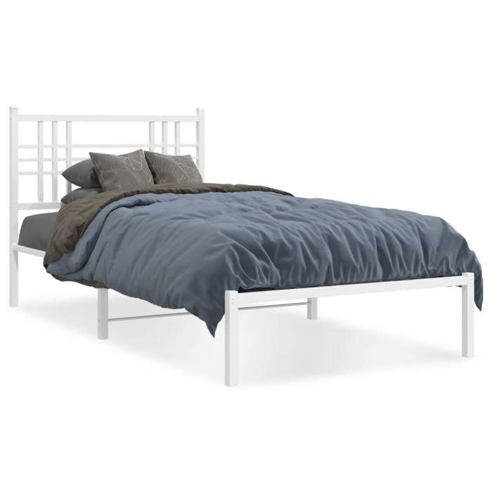 VidaXL Metal Bed Frames with Headboard, Single Bed with Slats and Legs, Indoor Bedroom Adult Bed, 376366