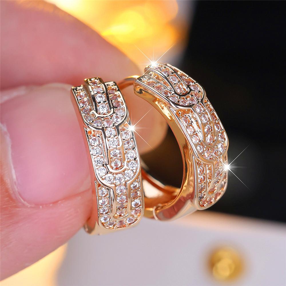 Crystal White Zircon Stone Square Hoop Earrings Luxury Female Gold Color Wedding Jewelry for Women