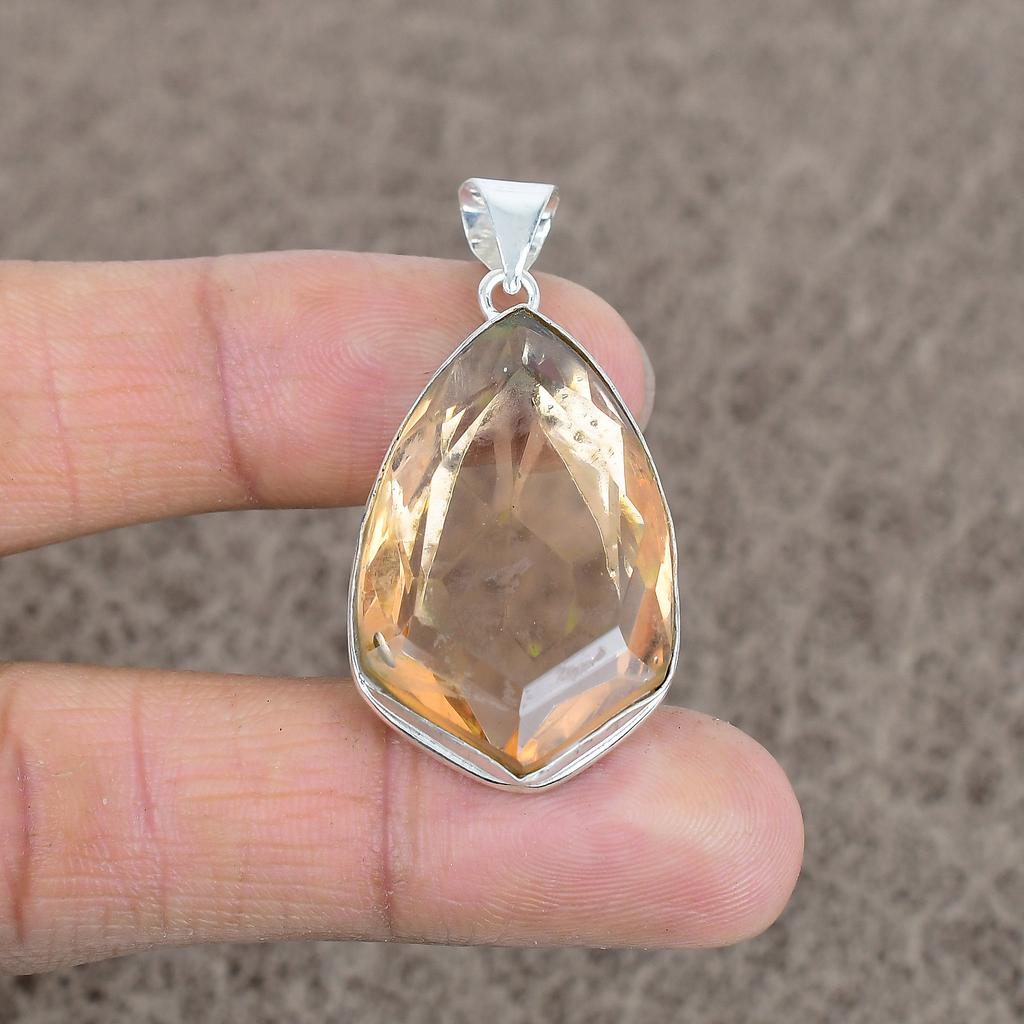 Morganite Gemstone Handmade 925 Sterling Silver Jewelry Pendant 1.85" KKG-36