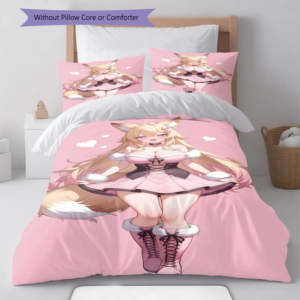 Anime Pattern Bedding Quilt Set Quilt Cover Pillowcase Home Decoration Birthday Gift (1 * Duvet Cover + 2 * Pillowcase, Without Core)