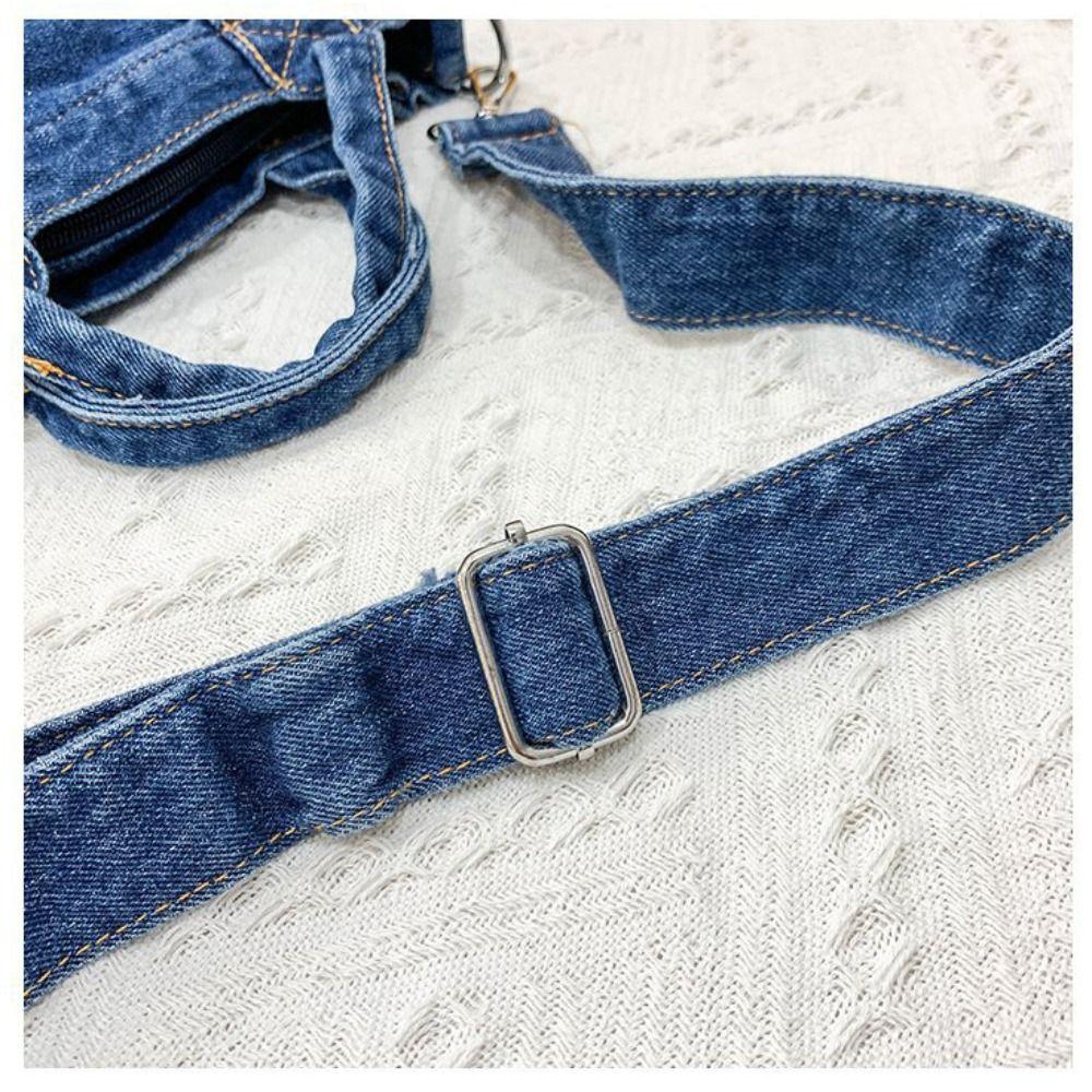 Simple Single Shoulder Denim Crossbody Bag Casual Korean Style Summer Canvas Bag Handbag Messenger Bag for Girls Ladies