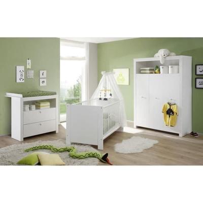 Babyzimmer Trio : Bett 70 x 140 cm + Wickelkommode + Schrank OLIVIA - Weiß - TREND TEAM