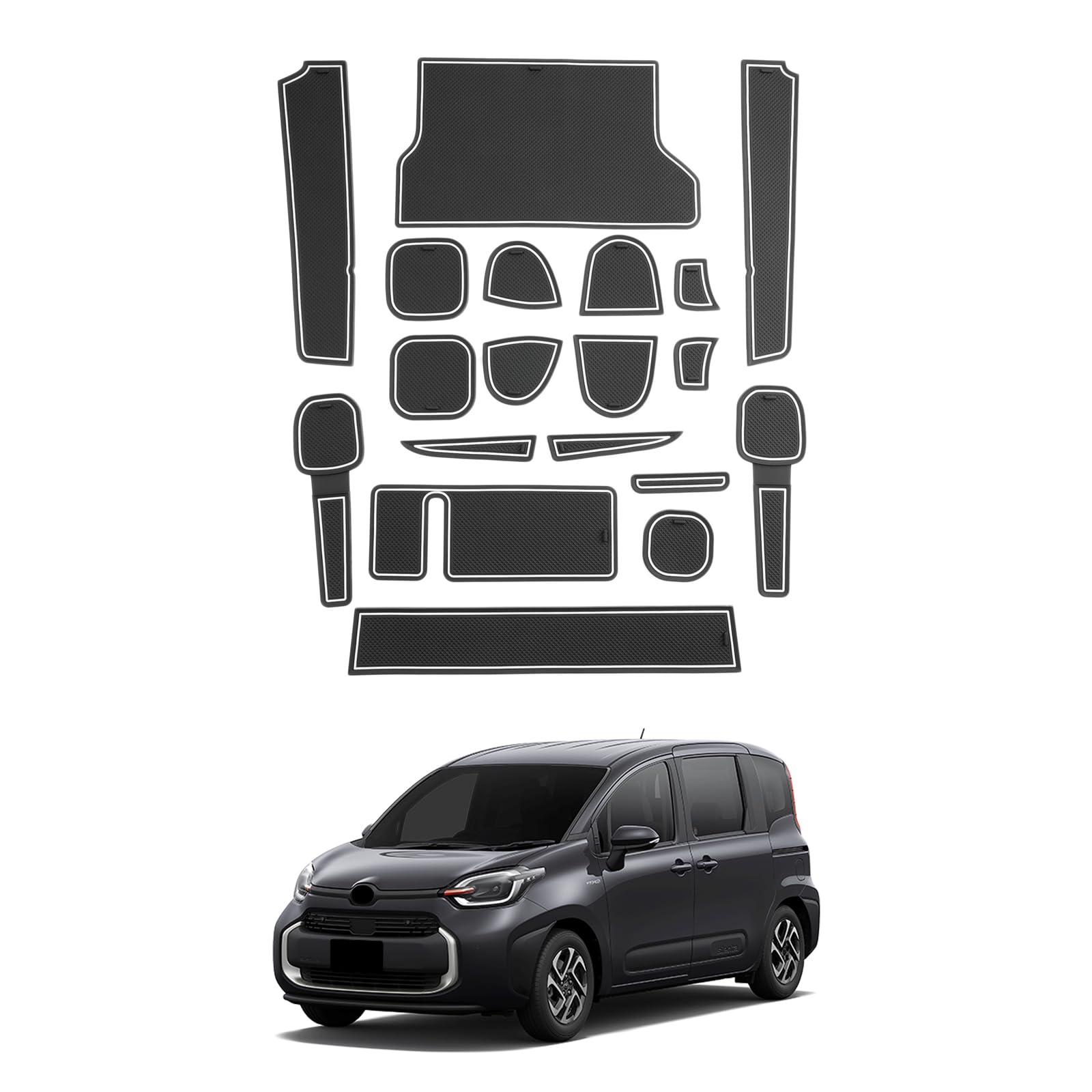 SHAOHAO 2025 New Toyota Sienta Interior Rubber Door Pocket Mats for the 3rd Generation High Temperature Sienta 10 Series Noise Car Custom 19 White