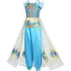 Girls Jasmine Princess Costume Set with Crown & Accessories, 4-5 Years, 120 Cm, Blue