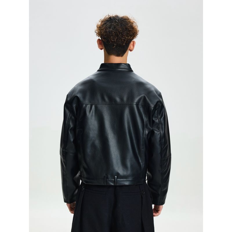 Cabbage Coke American Harrington Stand-Up Collar Biker Leather Jacket Down Coat 90% White Duck Down Lychee Pattern Leather Jacket