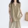 Women's 2025 Summer V-Neck Linen Short Sleeve Cool Loose Shirt