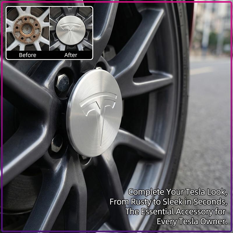 4Pcs 56MM Car Badge Emblem Wheel Center Hub Caps Rim Hubcap Cover For Tesla Model S Model X Model Y Cybertruck Model 3 Model Y