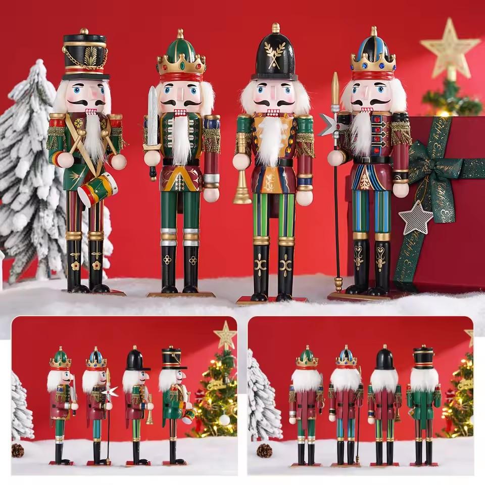 30cm Nutcracker Puppet Soldier Ornament Doll Merry Christmas Decoration Creative Gift Wooden Handicrafts Desktop Cute Ornament