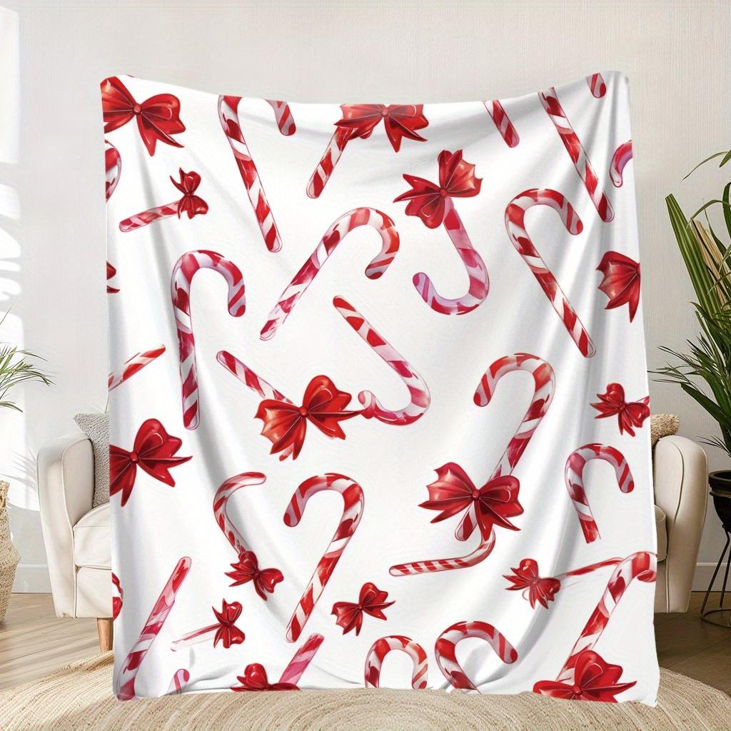 Christmas Candy Cane Pattern Throw Blanket, Festive Home Decor Blanket
