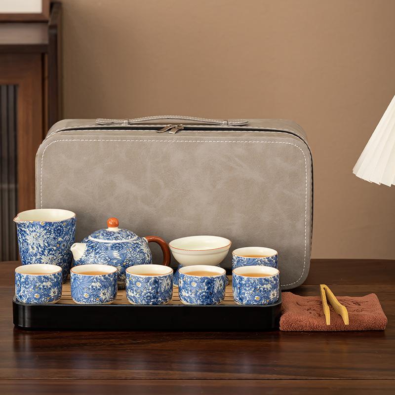 Flowering Huang Ru Kung Fu tea set, household ceramic opening film can raise a whole set of tea trays, light luxury brewing teapot as a gift