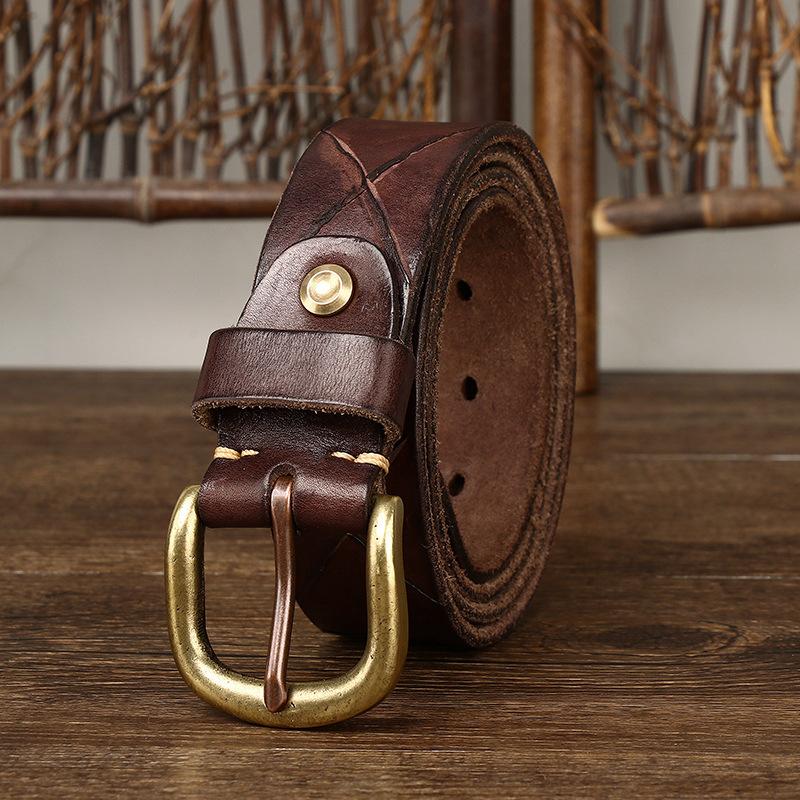 2023 Washed Handmade Knife Mark Belt Men'S Genuine Leather Pin Buckle Personality Trend First Layer Cowhide Belt Men'S