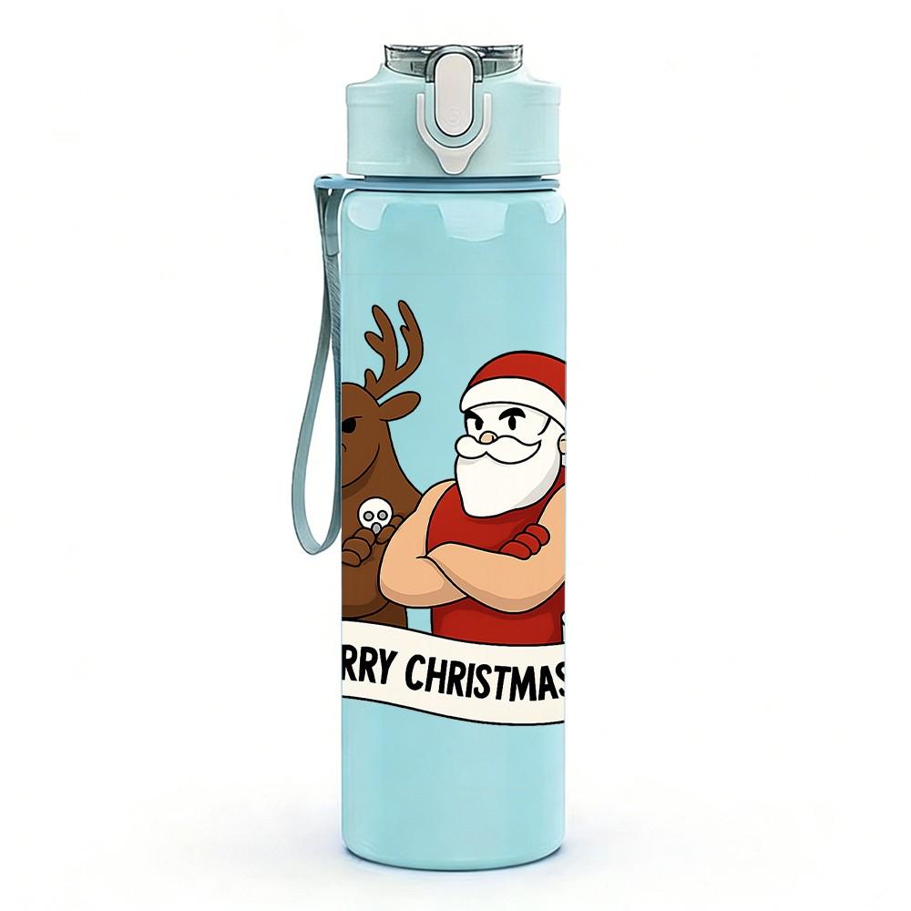 1PC Santa Deer Christmas 750ml Color Plastic Sports Water Bottle Leakproof Flip Straw Lid Suitable for Sports Office Home Use