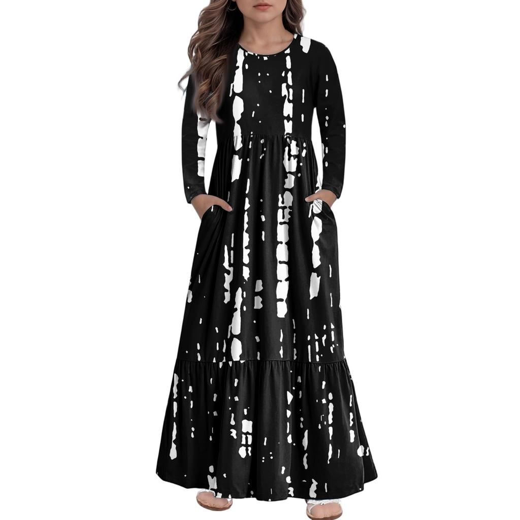 Girls' Maxi Dress Casual Holiday Dresses - Long Sleeve Dress With Pockets For 4-14Y