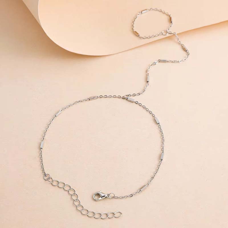 Trendy Gold Color Square Hand Chain Ring Bracelet For Women Simple Metal Link Chain Handmade Beaded Bracelets Jewelry Gift