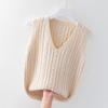 Gilet tricoté extérieur de couleur unie pour femmes printemps et automne pull sans manches à col en V