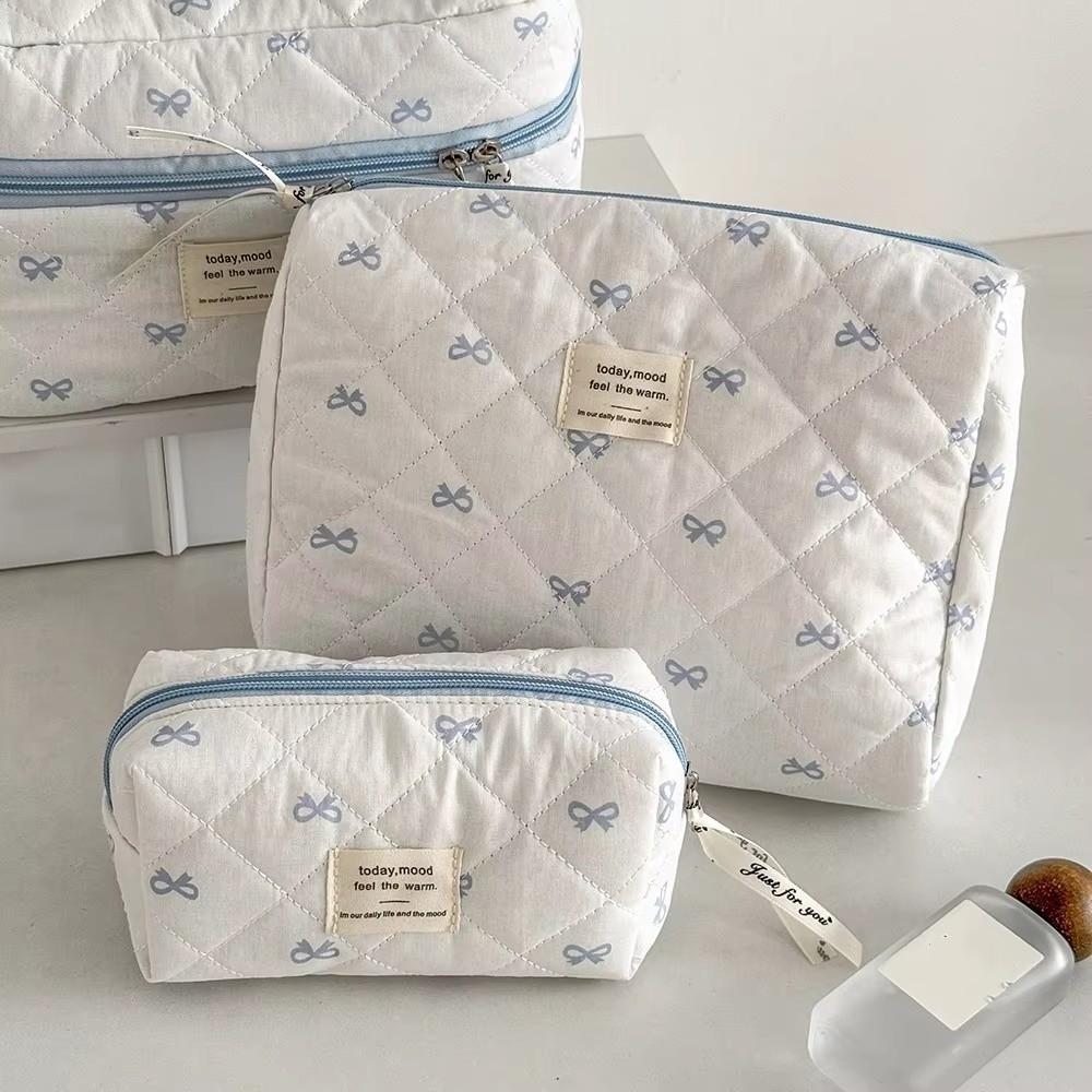 Fashion Blue Bow Women Cosmetic Bag Large Capacity 3 Type Storage Handbag Zipper Travel Pouch Wash Bags Gifts