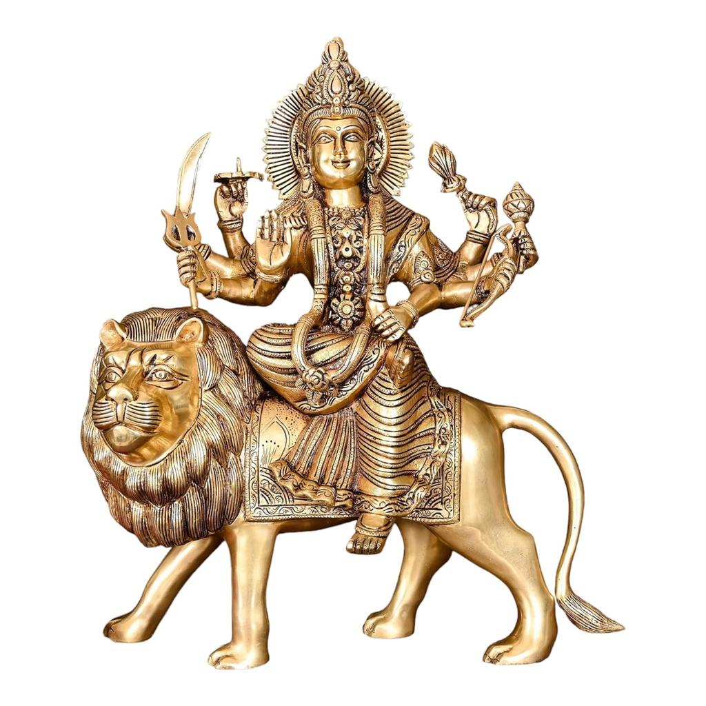 Ashtadhatu Brass Shri Maa Durga Idol, Durga Mata Sherawali Maa Murti - 6 Inch