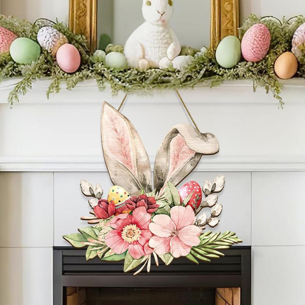 Easter Wooden Pendant Home Decoration Easter Egg Wooden Plaque Hanging Decoration Carrot Doorplate