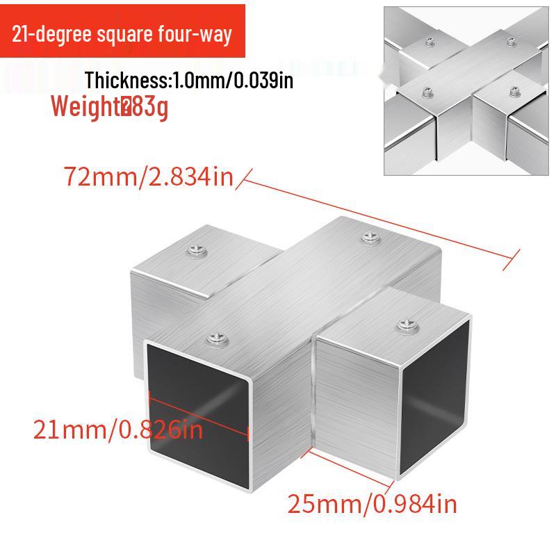Stainless Steel Four-Way Tee Connector for Square Tubes - Weld-Free Fastener