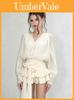 Chancloi Vietnam Fashion Long Sleeve Waist Tie Flared Mini Skirt For Youth