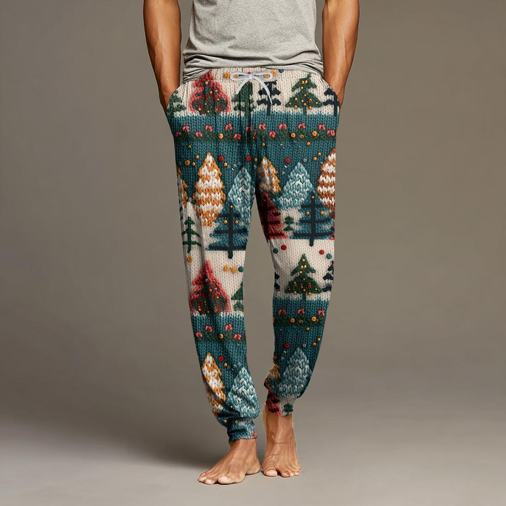 Men's Drawstring Pocket Cuffed Casual Pants Home Sleep Pants