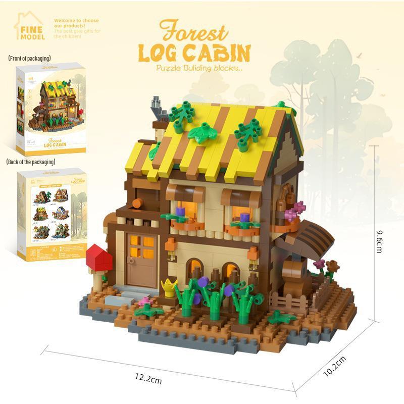 Forest Log Cabin & Windmill Treehouse Building Set - Compatible with LEGO, Educational Blocks for Kids