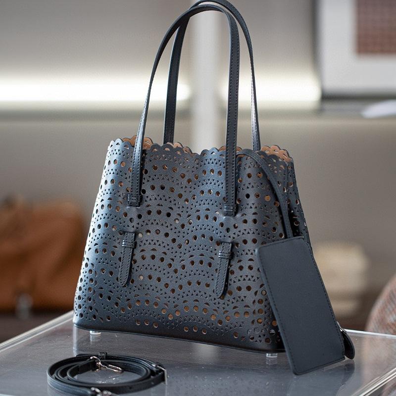 

A Niche Wave Hollowed Out Carved Small Cowhide Vegetable Basket Women s Bag Single Shoulder Crossbody Fashionable Mother And Child Tote Women s Bag 25x12x20cm