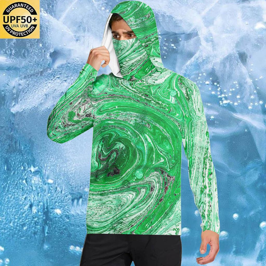 Long Sleeve Hooded Pullover with Face Covering Abstract Printed Lightweight Breathable Fabric for Men and Women