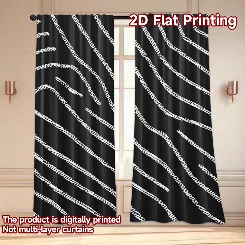 Set aus 2 minimalistischen flach bedruckten Vorhängen ohne Stange Fließendes Linienkunst-Design Neujahrsfest Garn Heimvorhang Polyester