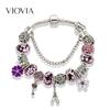 DIY Crystal Beaded Bracelet With Eiffel Tower Charm Women Glass Bead Jewelry In Pink Blue Red Purple Adjustable Length 18-21cm
