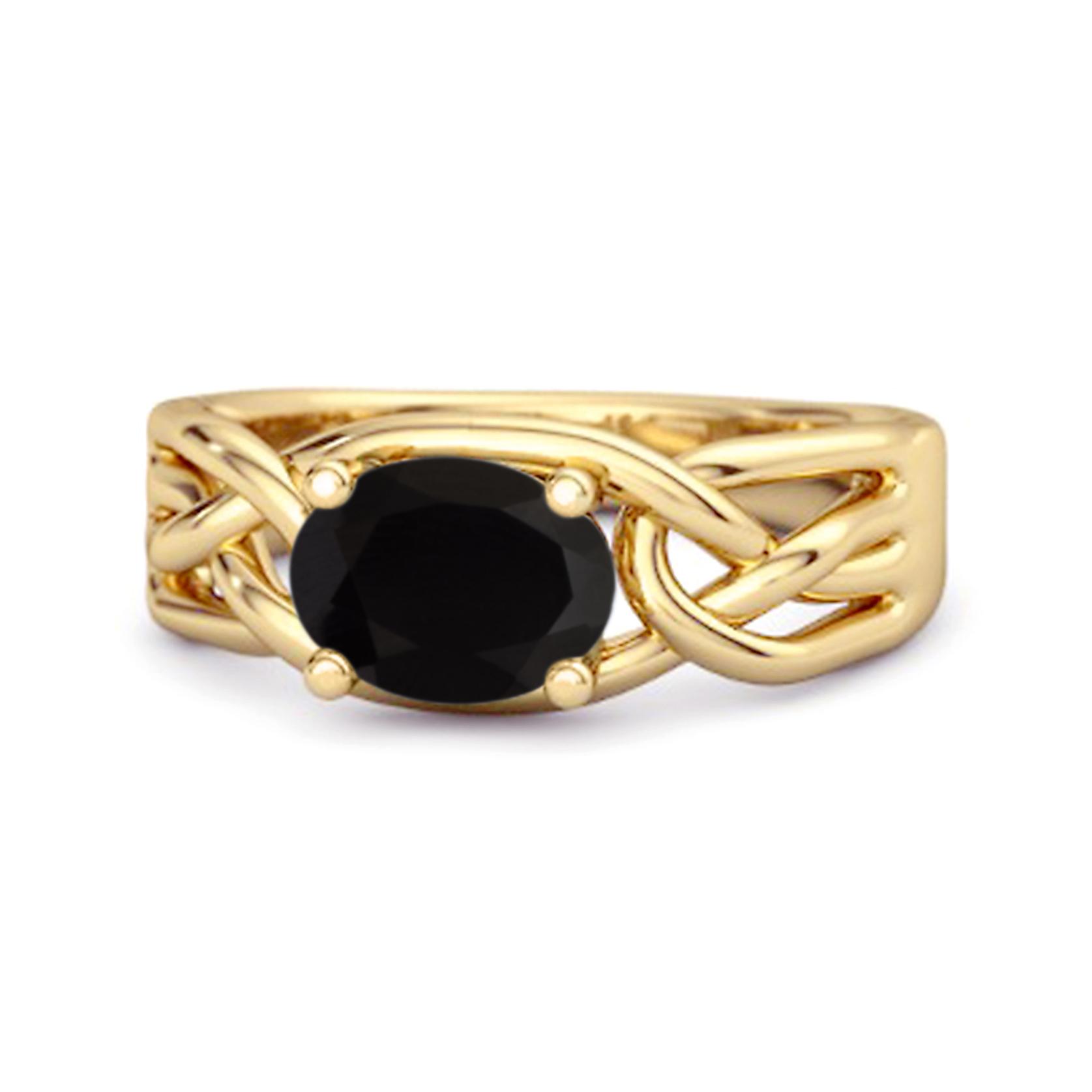 Black Spinel Celtic Woven Band Ring - 925 Sterling Silver Gold Vermeil 8
