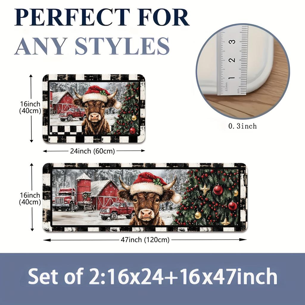 2 Stück Anti-Ermüdungs-Küchenteppiche Frohe Weihnachten Festlich Wasserdicht Rutschfest Dick Gepolsterte Küchenmatte Schwerlast Komfort Stehmatte für Küche