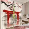 Set Of 2 Flat Printing Scene Curtains Cherry Blossoms Over Torii Gate Digital Printed Polyester Drapes Holiday Decorations Curtain