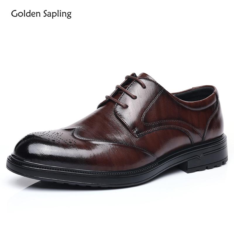 Golden Sapling High Quality Brogues Business Shoes Men Retro Korean Style Leather Oxfords Thick Soles Man Party Dress Shoe Male