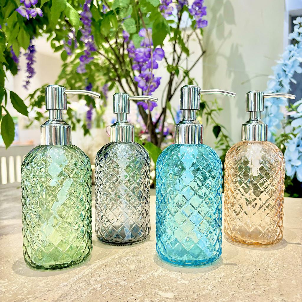 450ml Stainless Steel Glass Soap Bottle Bathroom Soap Dispenser Refillable Liquid Glass Shower Gel Bottle Liquid Soap Dispenser