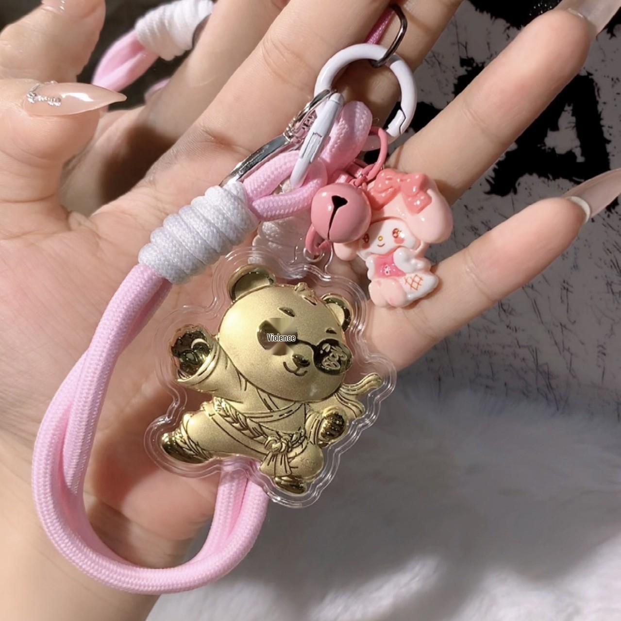 999 Pure Gold Panda Phone Charm Keychain with Appraisal Certificate - Gift for Girlfriend, 20mg