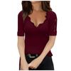 Women Off Shoulder Short Sleeved Commuting Pullover V-neck Lace Bottoming Blouse